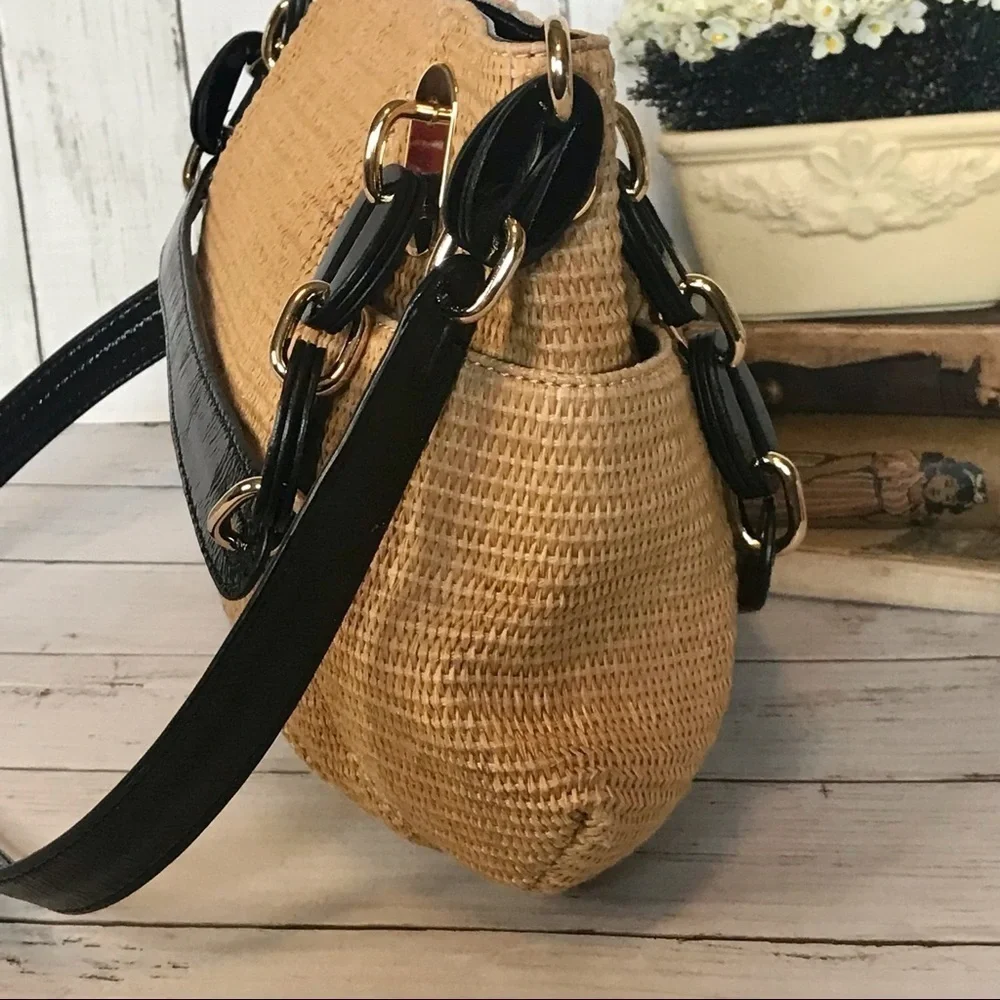 Michael Kors Raffia Textile and Leather Hobo Bag